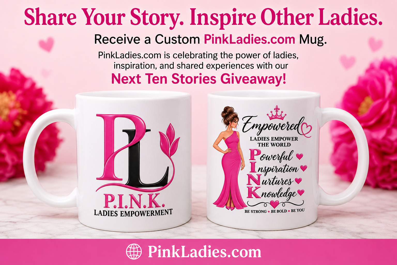 PinkLadies.com Next Ten Stories Giveaway featuring two custom PinkLadies.com mugs
